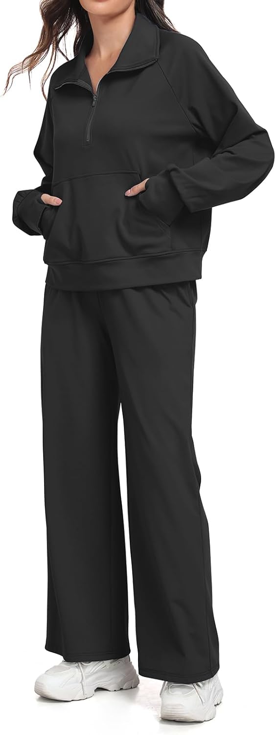 BLEVONH Fleece Sweatsuits Women 2 Piece Outfit Half Zip Sweatshirt Lounge Sets Wide Leg Sweatpants 2025 Tracksuit - Image 3