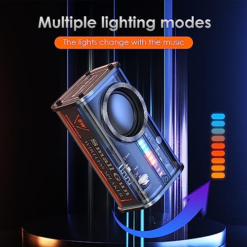 Image of Portable Bluetooth Speaker with Lights, Transparent Wireless Mini Bluetooth Speaker with TWS, Perfect Small Speaker HD Sound and Bass for Office, Home, Shower, Room, Bike, Car (Black)