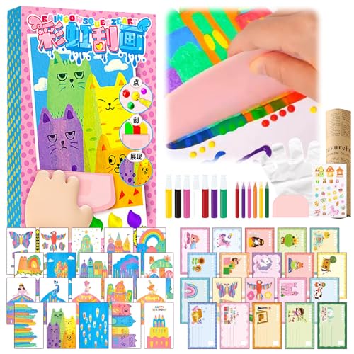 upgrade rainbow magic scratch art set 20 premium scratch paper sheets with 7-color tools gifts create floating masterpieces amp postcards creative gift for young artists stickers included