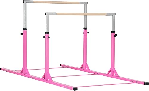 Qaba Barras horizontales dobles, barras desiguales juveniles para gimnasia para el hogar con alturas ajustables de 13 niveles de 36 a 59 pulgadas,