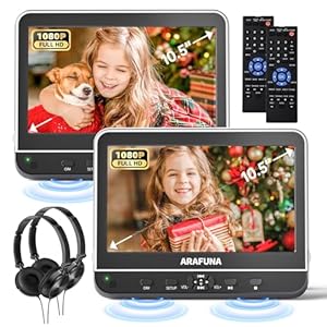 Arafuna 10.51″ Portable DVD Player for Car Dual Screen, Car TV with 1080P Full HD HDMI Input, Car DVD Players with Mounting Brackets and Headphones