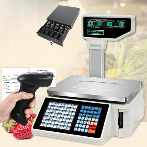 Báscula digital de impresión de etiquetas con escáner y caja