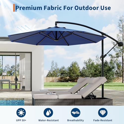 10FT Cantilever Umbrella outdoor patio, Offset Patio Umbrella with Easy Lift & Tilt Adjustment, UV Protection Fade Resistant for Deck, Pool, Garden, Navy Blue