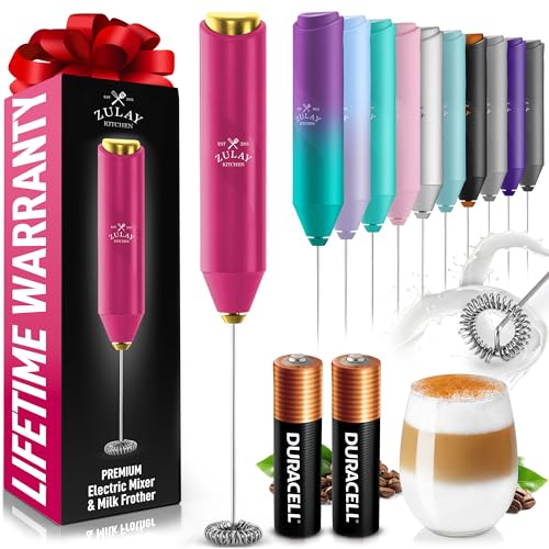 Image of Zulay Kitchen Powerful Milk Frother AA Batteries Included - Ultra Fast Handheld Drink Mixer with Stainless Steel Whisk Stirrer for Coffee, Protein, Matcha & More, Frother Wand Electric Frothmate
