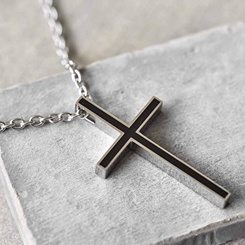 Cross Necklace For Men - Handmade Long Stainless Steel Necklace For Men With Cross Pendant By Galis Jewelry - Mens Cross Necklace