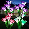 KOOPER Outdoor Solar Lights, 4 Pack Solar Garden Lights with Bigger Lily Flowers, Waterproof 7 Color Changing Outdoor Lights - Bigger Solar Panel for Outdoor Patio Yard Garden Decoration