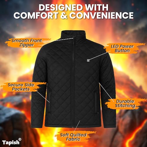 Image of Tapish USB Powered Heated Jacket for Men & Women| ISO :9001 Certified | 5 Heating Pads, 3 Heat Levels (25C-45C) | Infrared Quilted Winter Jacket, Lightweight, 1-Year Warranty (Size M-XL)