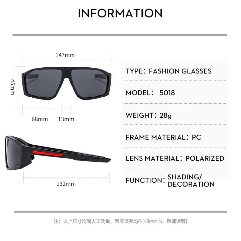 Occhiali da sole polarizzati sportivi Occhiali da sole per uomo Occhiali da parabrezza firmati di marca Occhiali irregolari femminili, C1 Nero brillante, Con una borsa