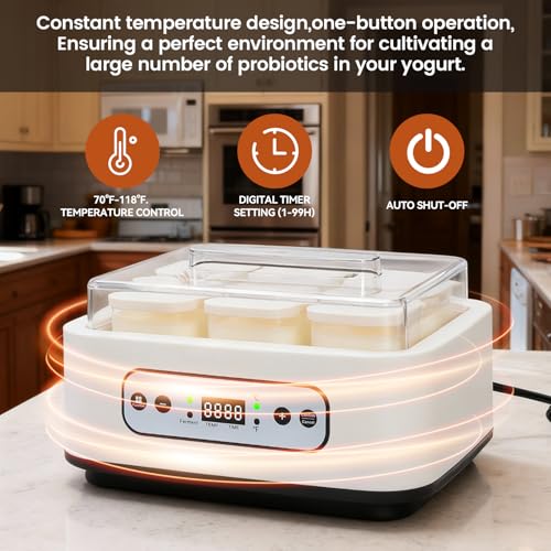 Image of Yogurt Maker Machine -Probiotic Yogurt Makers 36 Hour L Reuteri with Temperature Control & Adjustable Time,Curd Yoghurt Maker + 6 Cups with High Temperature Resistance and Easy Cleaning