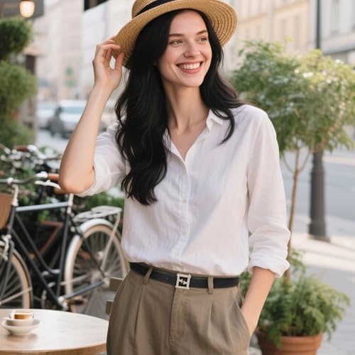 Image of Aurolran Women's Leather Belt with Buckle - Ideal for Dresses, Jeans, and Coats