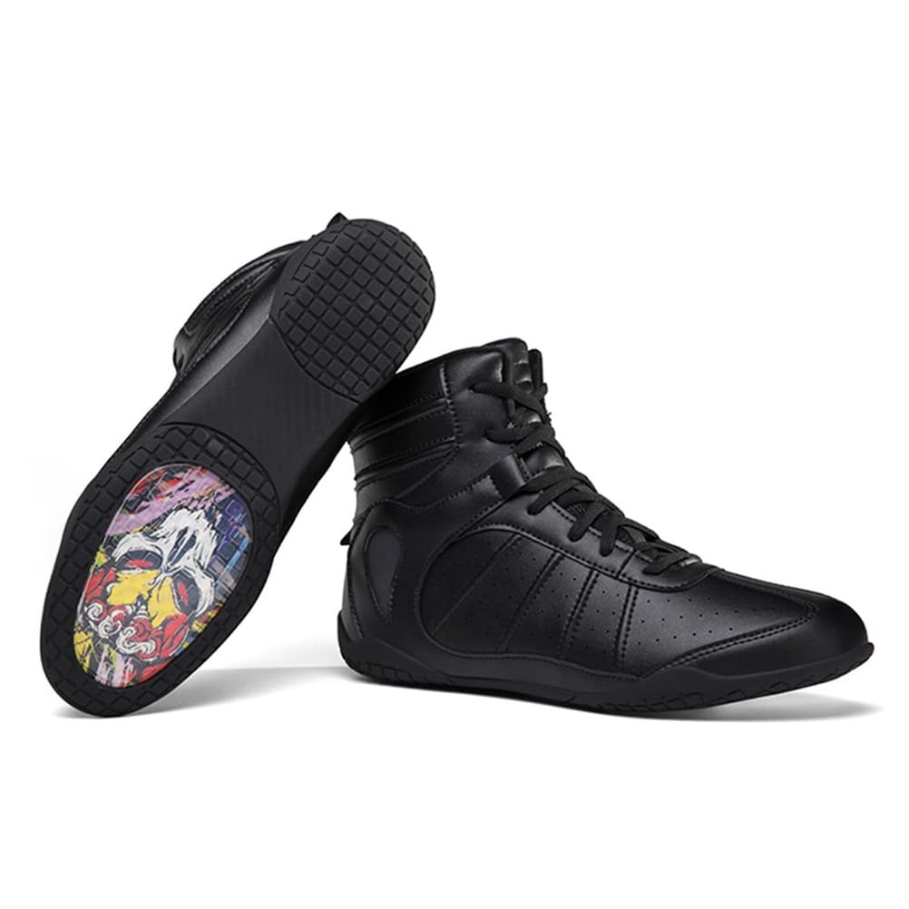 Zapatos de Boxeo y Lucha para Hombres, Soporte de Tobillo de Cuero, Botas de competición y Entrenamiento Antideslizantes, Calzado cómodo para Kickboxing y Lucha.