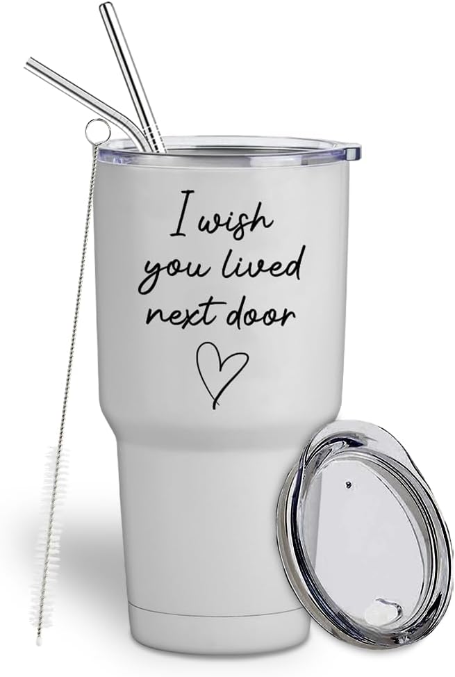 Friendship Viking Tumbler 30 oz, I Wish You Lived Next Door Best Friend Appreciation Gift for Housewarming Move Away Thank You Idea, White