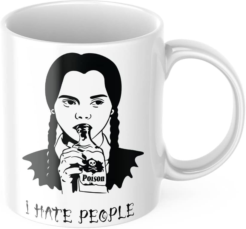 Wednesday Mug I Hate People Addams Fan Art Cute Love Gift Idea Heart Motivation Inspiration 11 oz Taza de té de cerámica blanca CMP00385