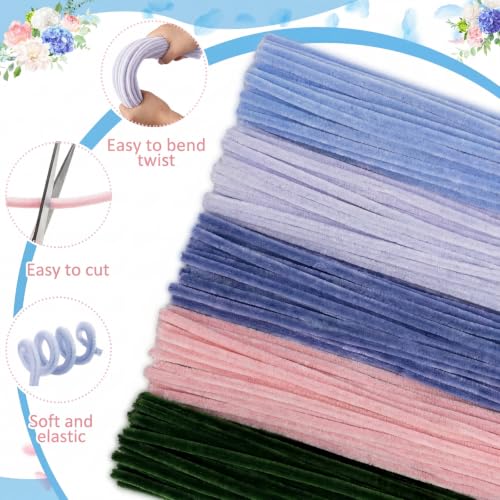 Image of Peryiter 500 Pcs Pipe Cleaners for DIY Flower Bouquets, Chenille Stems for Graduation Bouquet Crafts, Fuzzy Sticks for Handmade Flowers, DIY Gift, Art Projects(Blue & Pink & Green,12 Inch)
