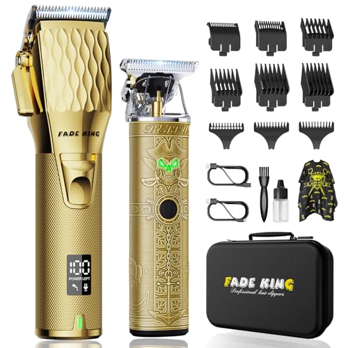 FADEKING® Professional Hair Clippers for Men – Cordless Barber Clippers & Beard Trimmer for Men, Fade Clipper and Trimmer Set for Home & Barber Use, Complete Men's Grooming Kit - Gifts for Men
