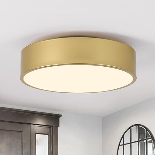 POLITAMP Modern Gold Flush Mount Ceiling Light Fixture,Contemporary 2-Light Ceiling Lights with White Acrylic Shade for Hallway Foyer Bedroom Living Room Kitchen(11.8")