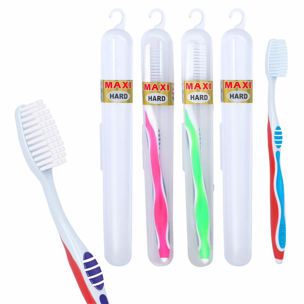 MAXI Adult Candy Hard Bristles Manual Toothbrush With Anti-Bacterial Container, Multicolor (Pack Of 4) (B09ZQRJJNX) Amazon Price History, Amazon Price Tracker
