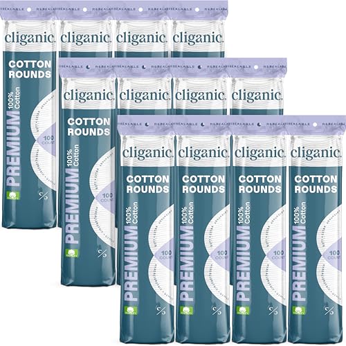 Image of Cliganic Premium Cotton Rounds for Face (Bulk 1200 Count) Makeup Remover Pads, Hypoallergenic, Lint-Free | 100% Pure Cotton