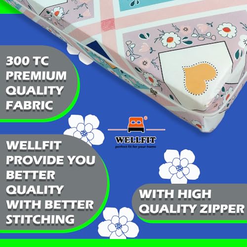 Image of WELLFIT Premium Glace Cotton 300 TC Mattress Cover /Protector for Queen Size Bed with Zip /Chain /5x6.5 ft / 60x78x6 inch