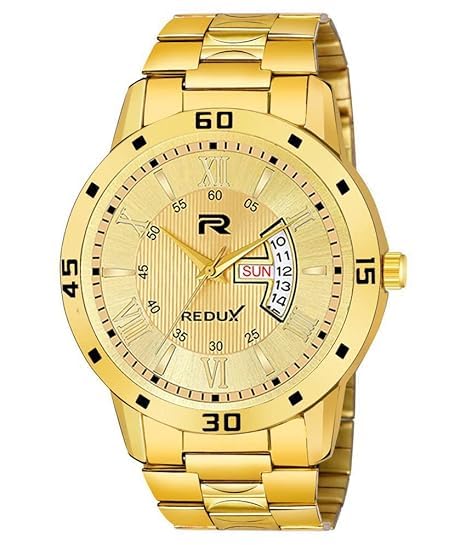 REDUX Analogue MW-462 Golden Dial Stainless Steel Chain Watch for Men & Boy's