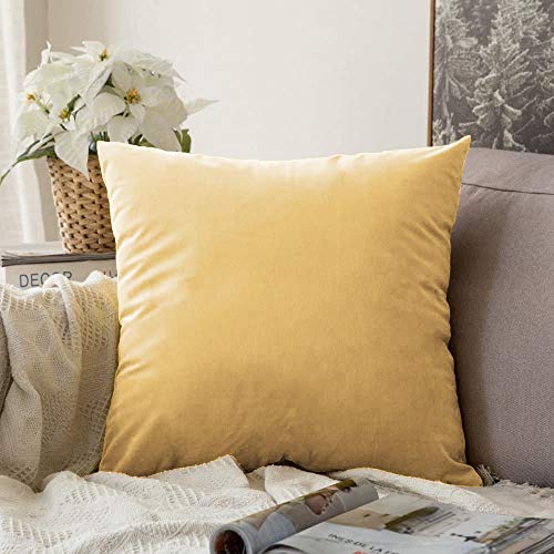 Image of Khooti Velvet Cushion Cover Pack of 1-34 inch x 34 inch / 86 x 86 cm - Wheat - Soft Pillow Covers Cushion Case for Sofa Bedroom Livingroom Chair Car, Cushion Cover