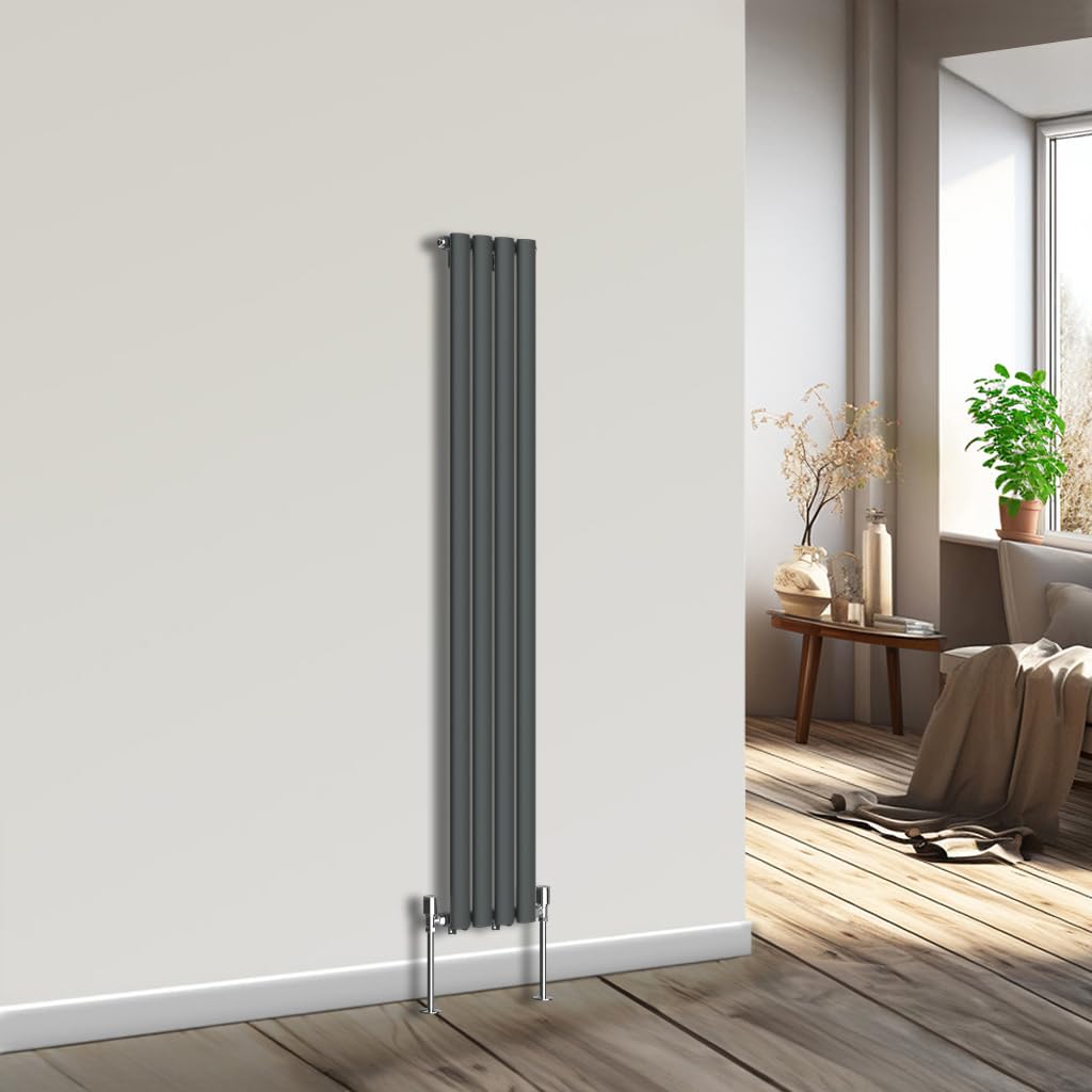 Nrg Anthracite Vertical Oval Column Radiator Bathroom Central Heating 1600X236mm Single Panel Radiators
