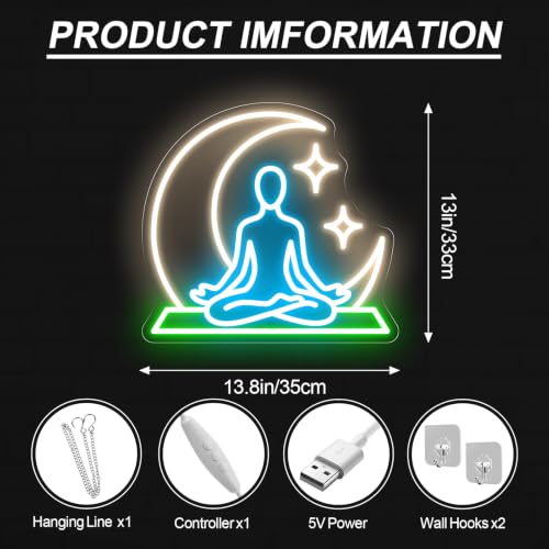 Image of Yoga Neon Sign for Meditation Room, Zen Room LED Light, Spiritual Decor | USB Powered Dimmable Yoga Studio LED Sign, Gift for Yoga Lover, Home Gym Wall Decoration