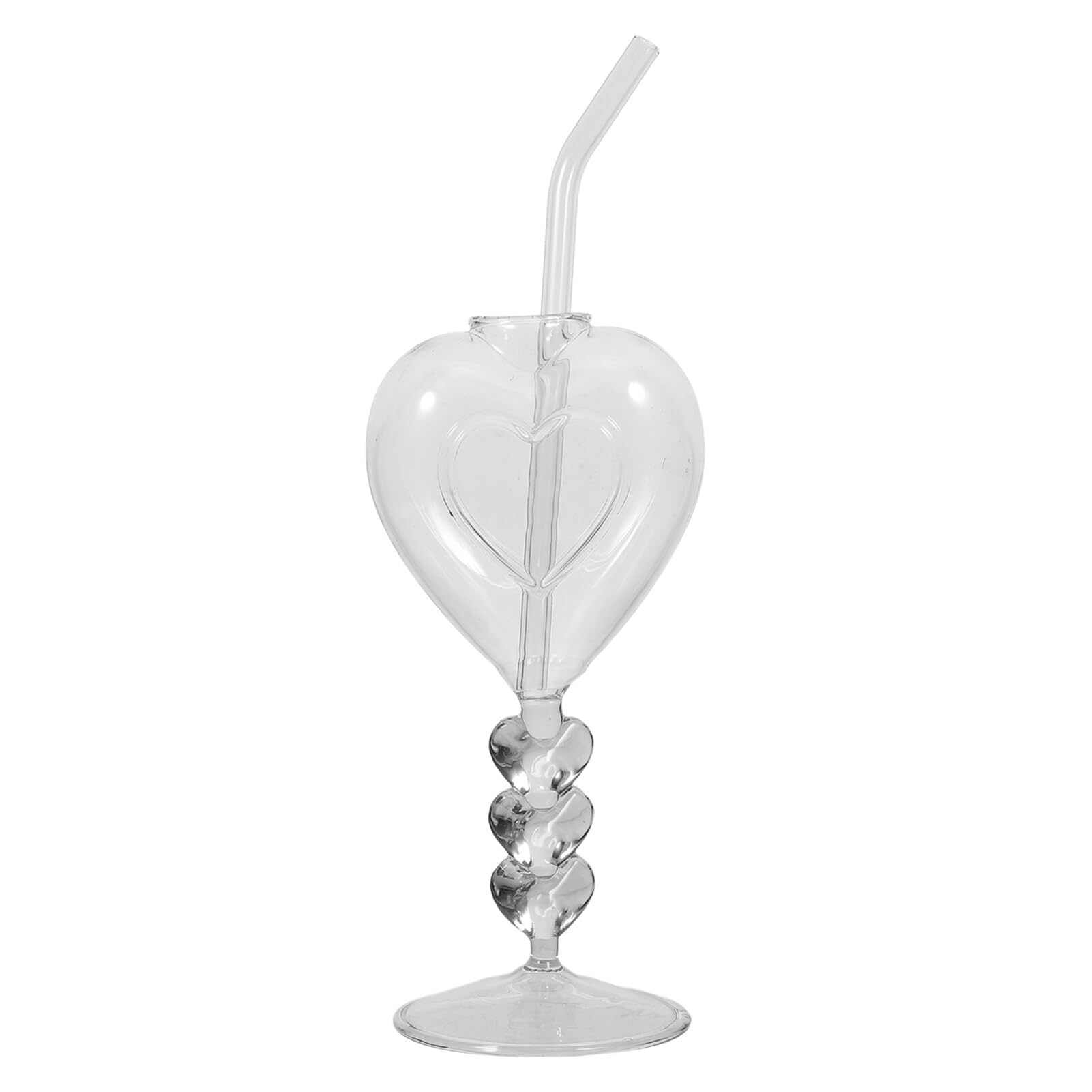 Cabilock Heart-Shaped Cocktail Glasses, Creative Martini Glasses Wine Glasses Romantic Juice Glasses Drinking Cup with Straw for Home Bar Wedding Barware Glassware