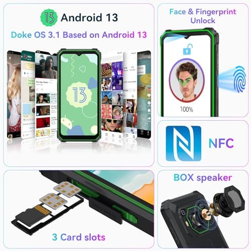 Blackview Rugged Phone, BV6200Pro 12GB+128GB/2TB TF, 13000mAh Battery, Rugged Smartphone Android 13, 18W Fast Charge, 6.56 HD+, 98dB Speaker, Three Card Slots, NFC, Fingerprint Unlocked - Green