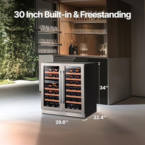 Image of Ca'Lefort 15 Inch Wine Fridge Bundle, 61 Bottles Large Capacity Dual Zone 40-65F Temp Control, Adjustable Shelves, Glass Door & 3-Color LED, Built-in or Freestanding for Home Bar Kitchen (2 Units)