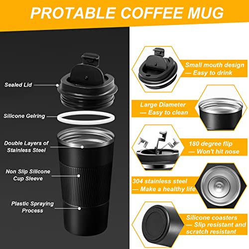 Luckshumay 17 Oz Travel Coffee Mug, Stainless Steel Vacuum Insulated Coffee Mug With Leakproof Lid, Double Walled Reusable Coffee Travel Mug For Hot&Cold Water Coffee (Black) #TOP3