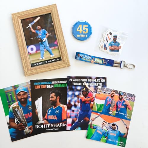 Image of TenorArts Gift Box Merchandise - 5x7 Inches Laminated Photo Frame,1 Keychain, 1 Badge, 4 4x6 inches Posters, Shapecut Stickers - 5 items in 1 Box | Perfect for Gifting Cricket Fans
