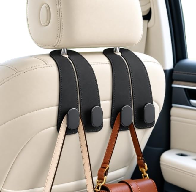 Car Seat Headrest Hook with Cup Holder (Pack of 2) | Multi-Functional Hidden Car Organizer Hanger for Bags, Groceries & Drinks | Strong Back Seat Storage Hook for Car Interior-image-11