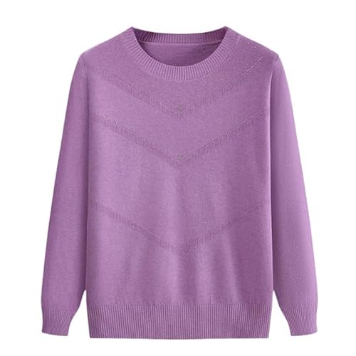 Generisch Strickpullover F&uuml;r &Auml;ltere Menschen Mittleren Alters Und Senioren, Rundhalsausschnitt, Langarm, Eleganter Pullover F&uuml;r Alte Damen, Vintage, Einfarbig, Leichtes Sweatshirt F&uuml;r M&uuml;tter, Lila, M