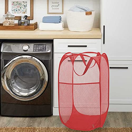 Image of BATTOO Deluxe Strong Mesh Pop up Laundry Hamper Basket with Side Pocket for Laundry Room, Bathroom, Kids Room, College Dorm or Travel Red