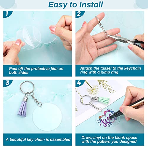 350Pcs Acrylic Keychain Blanks Cludoo Clear Acrylic Keychain Blanks For Vinyl With 60 Pcs Acrylic Blanks, 60 Pcs Keychain Tassels, 170 Pcs Jump Rings And 60Pcs Keychain Rings For Diy Keychain Craft #TOP6