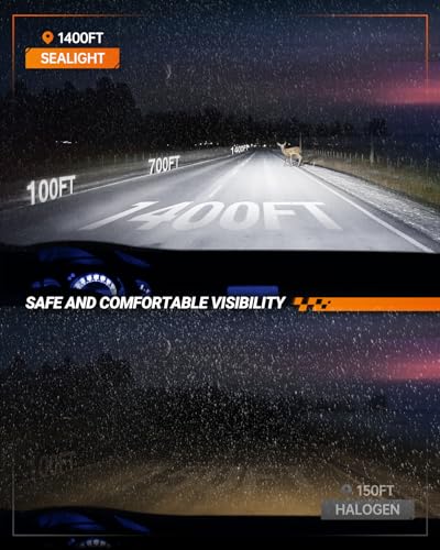Image of SEALIGHT 9005 H11 Fog Light Bulbs Combo with 1200 Feet High Visibility, 60,000LM Super Bright H11 /H8 9005 /HB3 Lights Bulbs, Plug and Play, Pack of 4