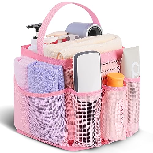 Image of EUDELE Mesh Shower Caddy Portable for College Dorm Room Essentials,Portable Shower Caddy Dorm with 9-Pocket Large Capacity, Shower Bag for Beach, Swimming, Gym, Travel essentials, Pink