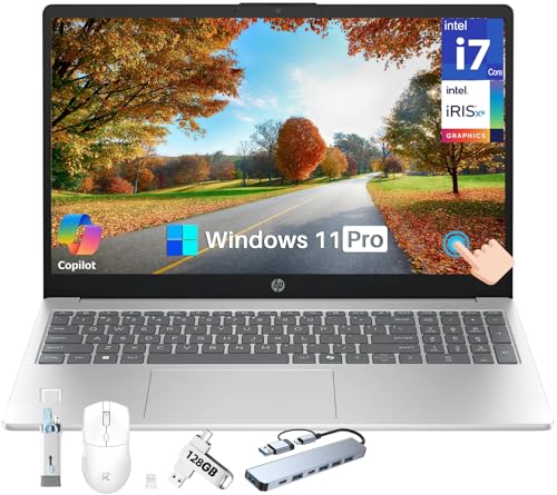 Image of HP 15.6 inch 2026 Touchscreen Laptop, Intel 13th Gen 10-Core i7-1355U(Up to 5.0GHz), 16 GB DDR4 RAM, 512 GB SSD, Intel Iris Xe Graphics, Copilot AI, Wi-Fi 6, Windows 11 Pro, for Business & Student