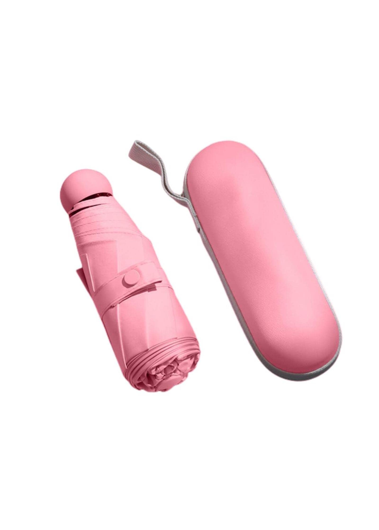 Paraguas Mini Mubrella, pequeño, de Vinilo, de Bolsillo, con protección Solar y Ultravioleta, Color Rosa Intenso