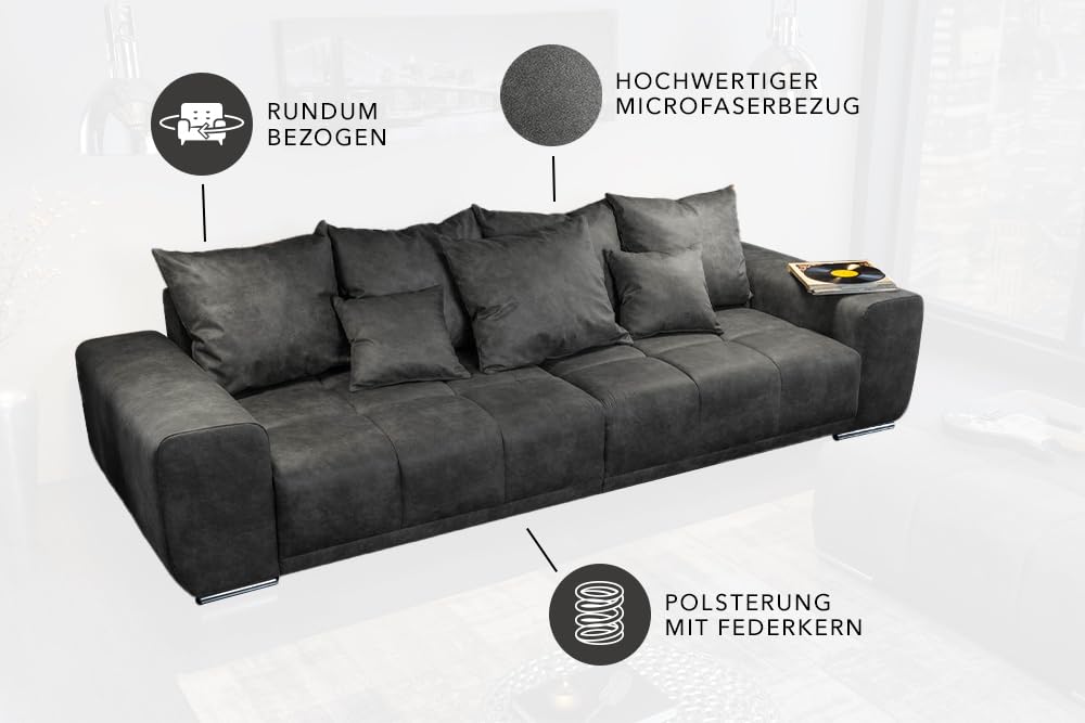 Riess Ambiente Extravagantes XXL Sofa ELEGANCIA 285cm grau inkl. Kissen Bigsofa Große Polstercouch Wohnlandschaft