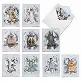 10 ‘Critter Snow Angels’ Adorable Animal Note Cards with Envelopes, All Occasion Stationery Set, Blank Greeting Cards for Holidays, Birthdays, Baby Showers, Thank Yous (4 x 5.12 Inch) M4187OCB-B1x10