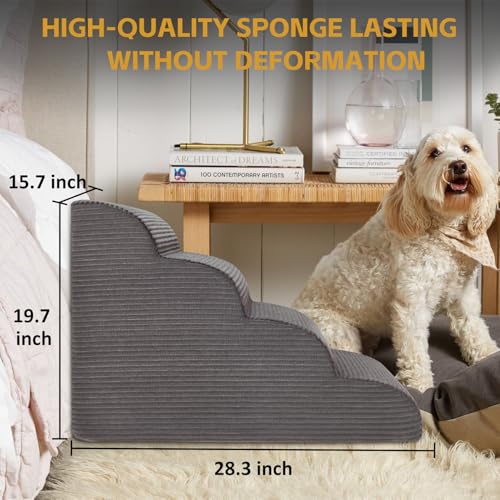 Curved Dog Stairs Ramp for High Beds 19.7" H, 4-Step Dog Steps for Small Dogs and Cats, Removable and Washable Pet Stairs for High Bed Climbing, Non-Slip Balanced Pet Step Indoor, Deep Grey - Image 5