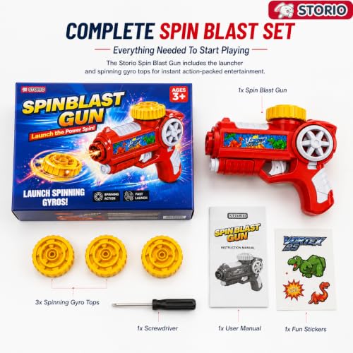 Image of Storio Spin Blast Gun Toy for Kids, Spinning Top Launcher Gun with Gyro Tops, Flashing Lattoo Spinner Fidget Spinning Top Game, Indoor Outdoor Toy Gift for Boys Girls Age 3 4 5 6 7 8 Years