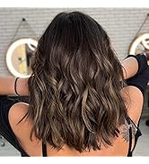 AISI HAIR Synthetic Curly Bob Wig with Bangs Brown mix Blonde Short Wavy Bob Hair Wigs for Women ...