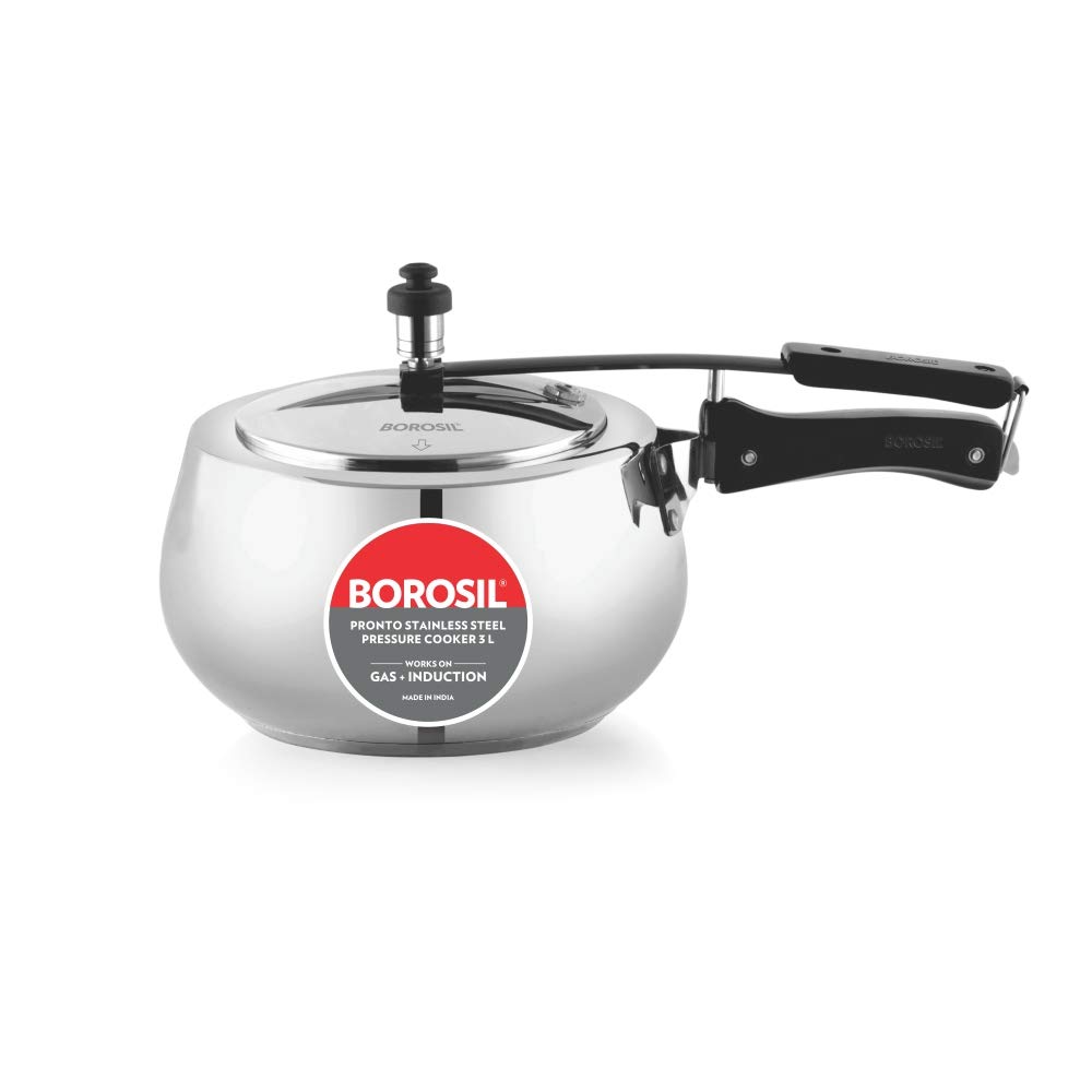 BorosilPronto Induction Base Stainless Steel Pressure Cooker, 3 liter