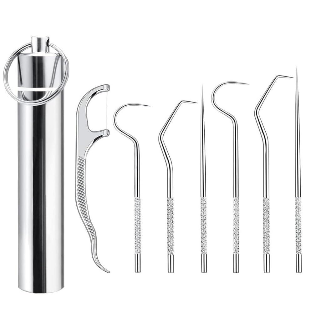 Stainless Steel Dental Toothpick Set, Portable Teeth Cleaning Picks with Aluminium Tube, 1 Pack-image-5
