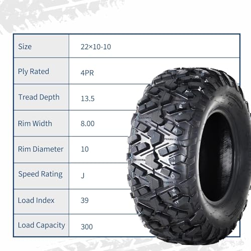 Image of GarveeTech ATV /UTV Tires, Set of 4-23x7-10 Front & 22x10-10 Rear All-Terrain Tires, 4-Ply Tubeless, for Off-Road, Mud, Dirt and Trails,A102