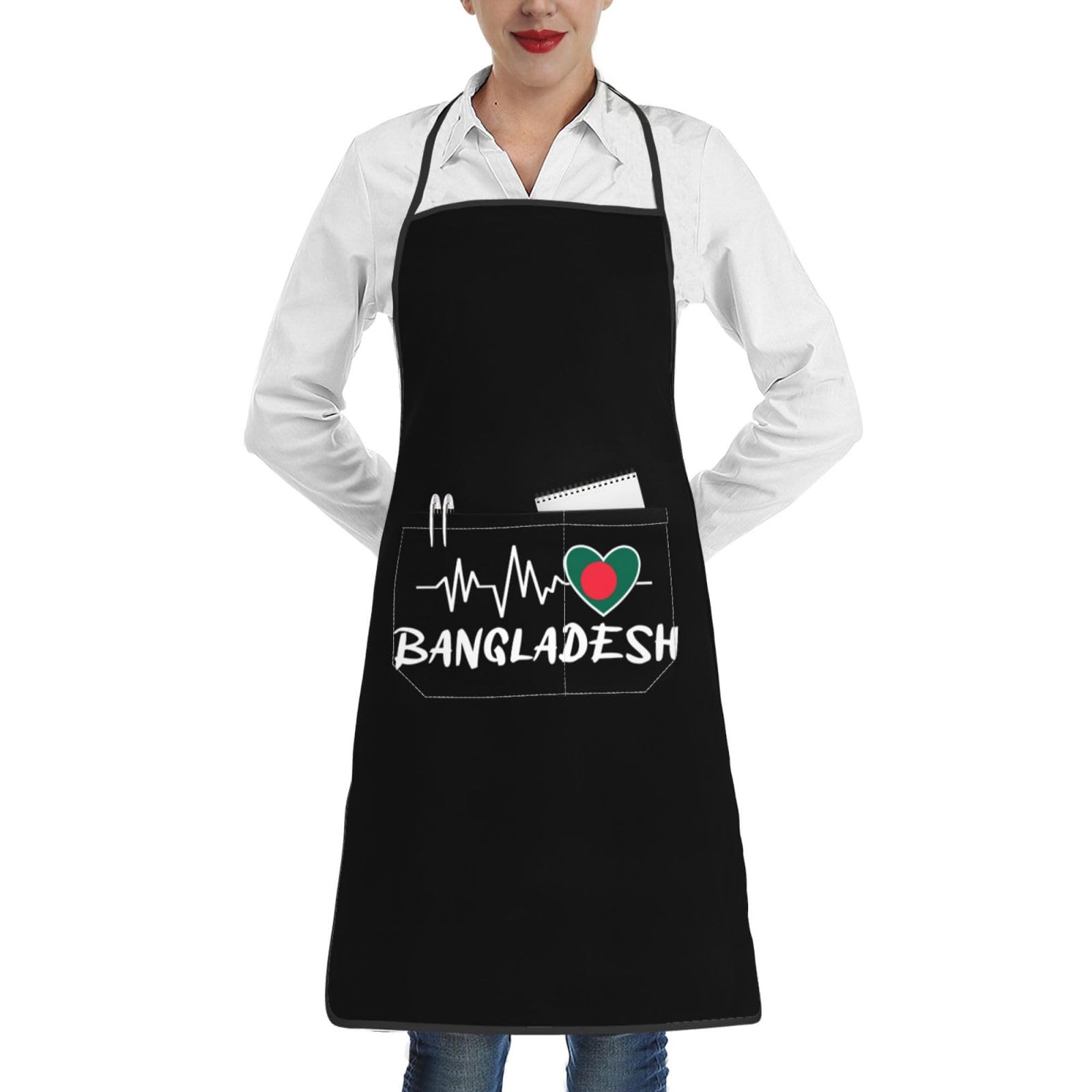 nopicsn Bangladesh Heartbeat Apron for cooking with Pockets Women Men Kitchen Chef Funny Aprons
