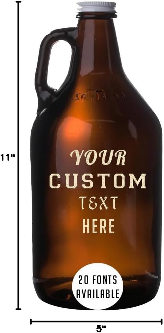 Spotted Dog Company Personalized Etched 64oz Amber Glass Beer Growler - Customized Engraved Gifts for Men - Beer for Men - Groomsmen Gifts, Your Text Here